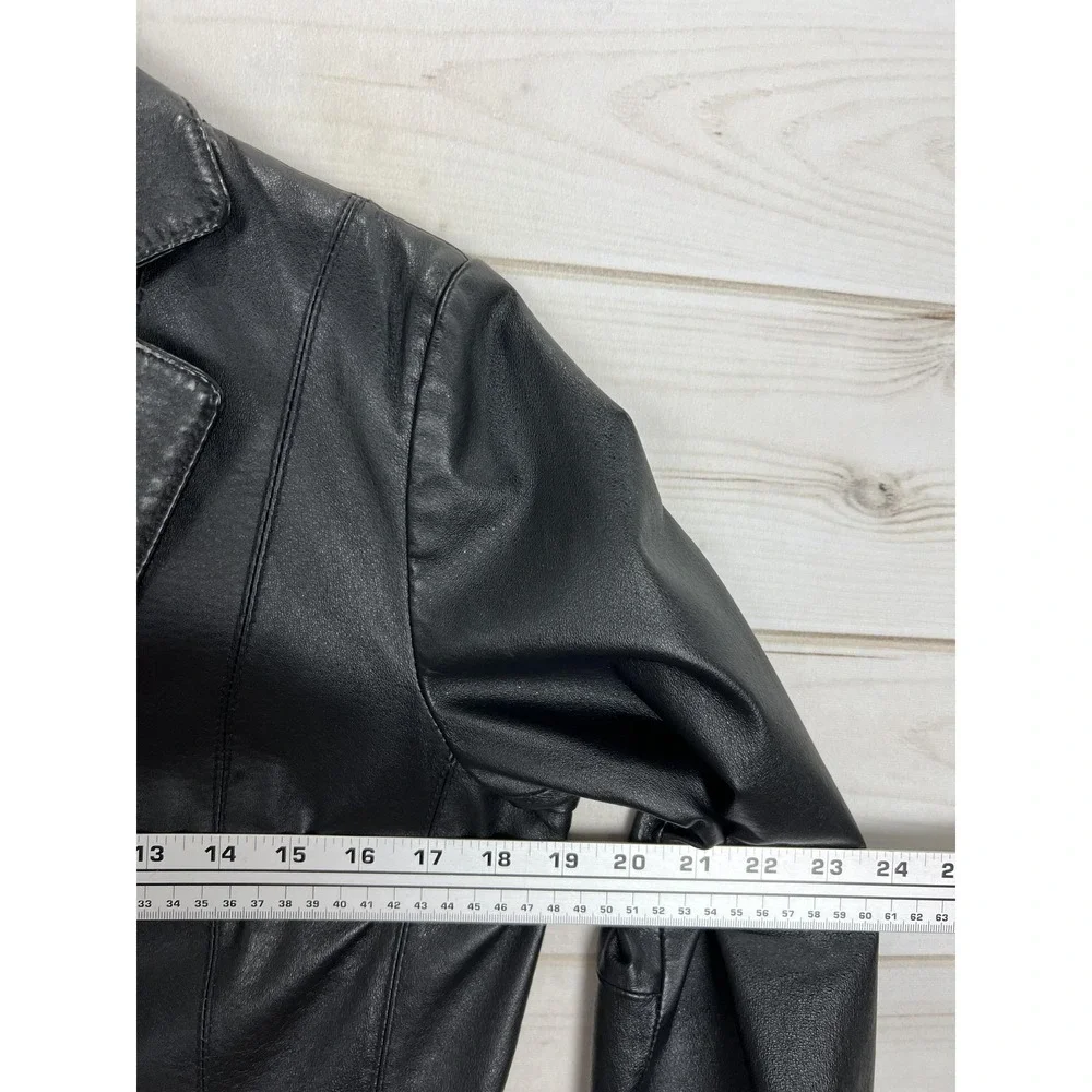 George Leather Jacket Womens S Black Button Front Blazer Mid Length Lined Y2K - Picture 7 of 11